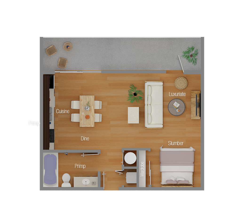 Floor plan for 1 bed, 1 bath, 896 sqft